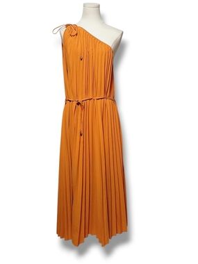 BTFBM - XL Orange One-Shoulder Pleated Midi Dress